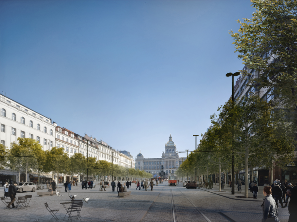 New study of Václavské náměstí revitalization - vizualization Jakub Cígler architekti