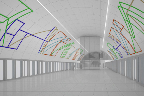 Stanice metra Nové Dvory - klenba stanice s vítězným výtvarným řešením