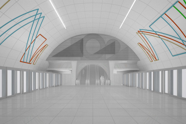 Stanice metra Nové Dvory - klenba stanice s vítězným výtvarným řešením