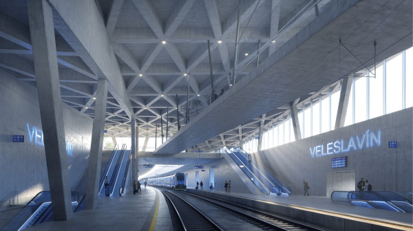 Praha Veleslavín railway station platform - vizualization dh architekti a Metroprojekt