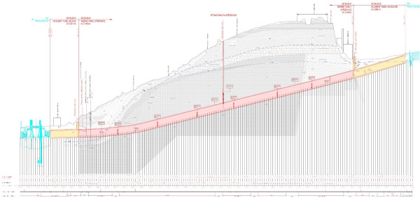 Elevated longitudinal section of the tunnels